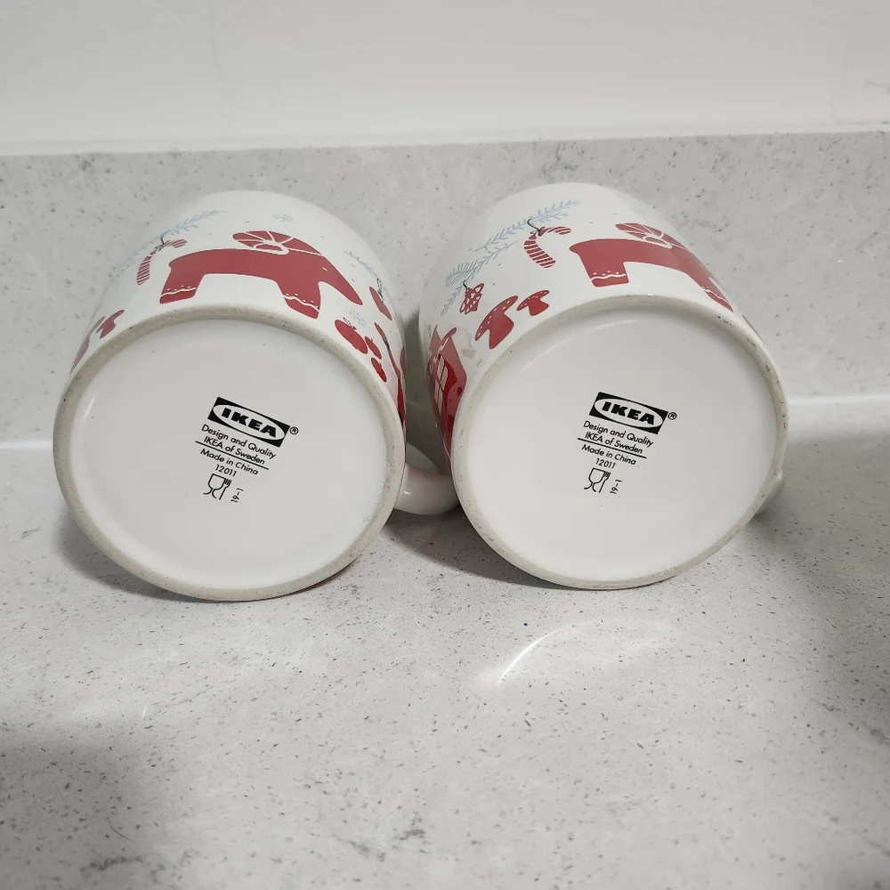 IKEA Vinterfint Christmas Holiday Coffee Mug Set 2 Porcelain Scandinavian 12oz